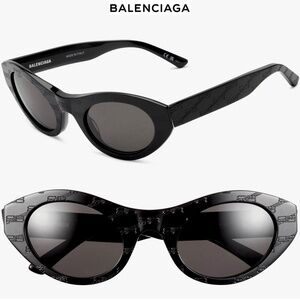 BALENCIAGA BB250S 001 BLACK GREY CAT EYE SUNGLASSES. 52 mm